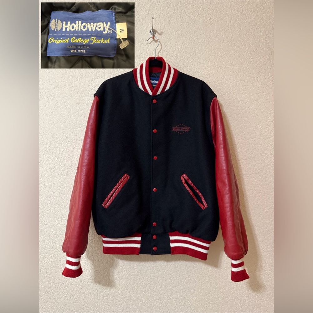 VTG 1997 Holloway Briggs Stratton Varsity Jacket Wool Blend Sz M USA Black Red